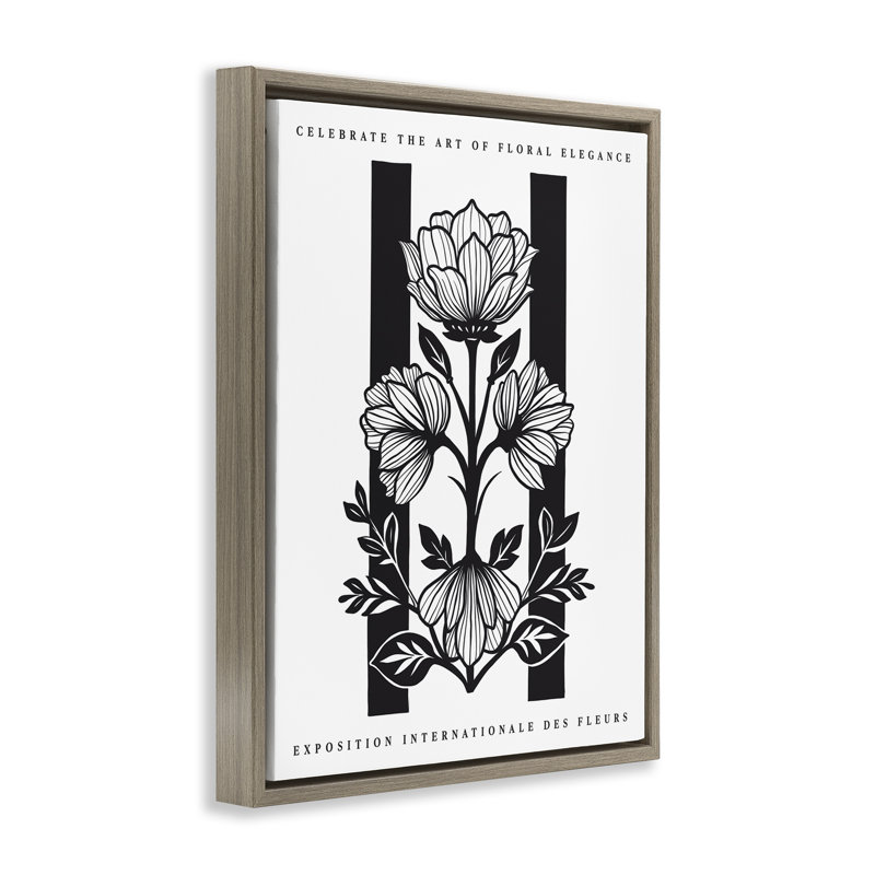 Miroir noir et fleurs encadrées, art mural encadré, lettré et doublé, 21" H x 17" W, Cadre flottant orme Montalcino