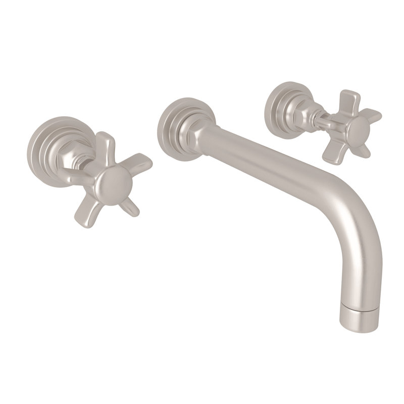 San Giovanni Wall Mount Lavatory Faucet Trim, Satin Nickel, Cross Handle