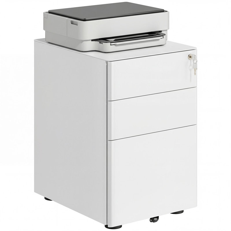 Tukgahgo 3-Drawer Mobile Filing Cabinet Steel Lockable, White