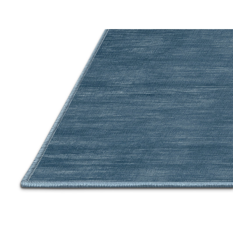 Machine Washable Solid Blue Area Rug, Runner 2' x 5'