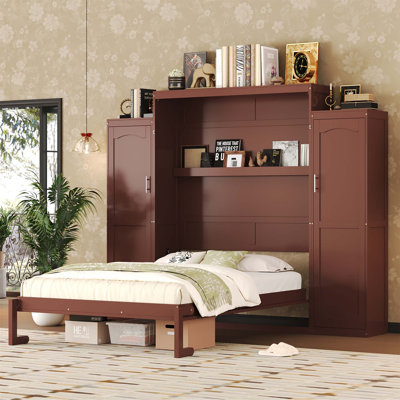 Lit escamotable avec 2 garde-robes et rangement, plateforme pliable multifonctionnelle pour économiser de l'espace dans les chambres et les chambres d'amis