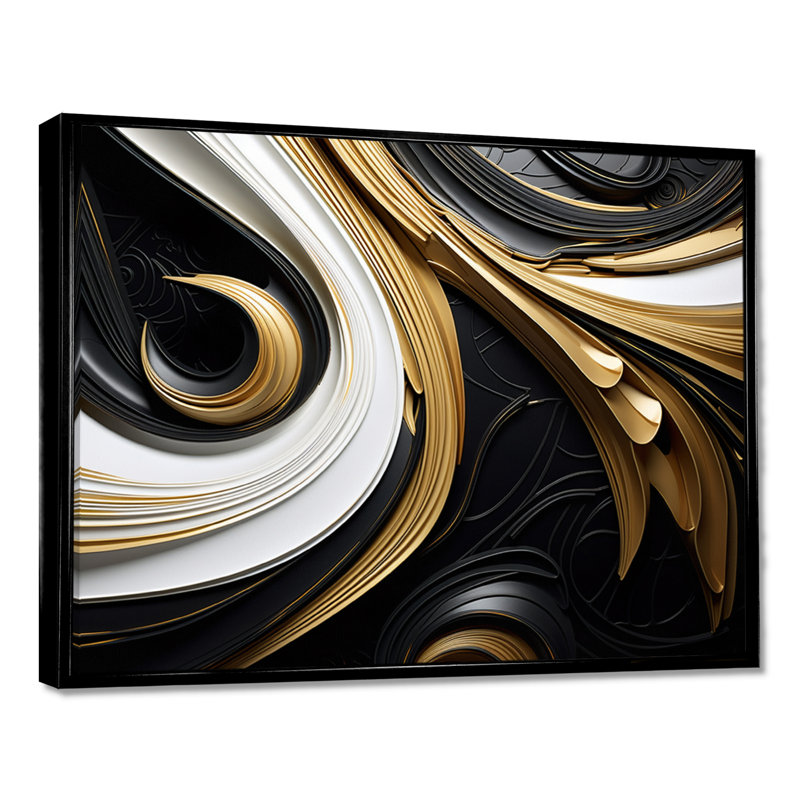 Feuille ornementale or ruisseaux - impression d'art mural paysage urbain, Toile avec cadre flottant noir