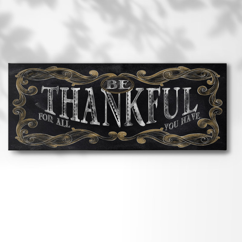 "Be Thankful" sur toile, art textuel, H 20 po x l 50 po x P 1,5 po