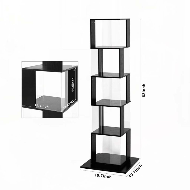 Bibliothèque rotative à 5 niveaux, bibliothèque simple avec plaque en acrylique