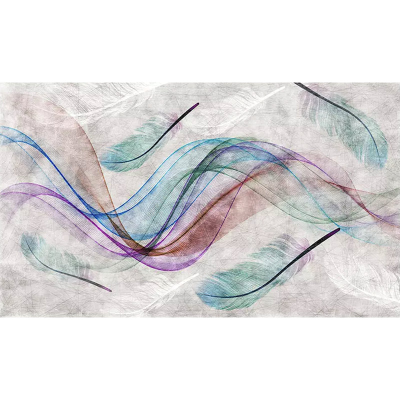 Papier peint texturé amovible à motif de plumes colorées, l 75 po x L 49 po