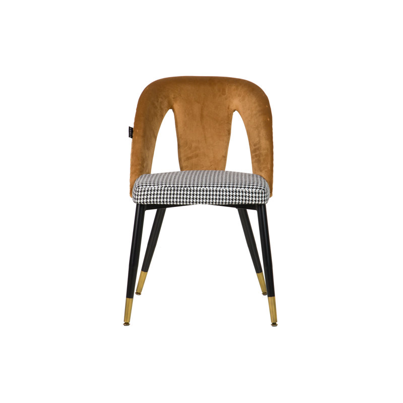 111.76cm H Velvet Upholstered Side Chair, Yellow/White/Black