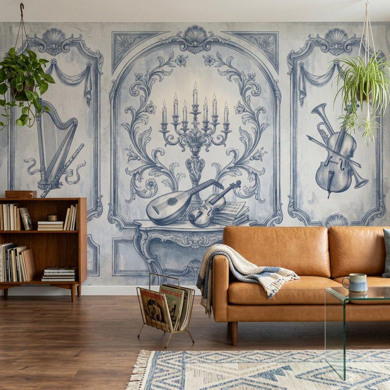 Adhésif mural bleu Toile, 200 po x 120 po, Peler et coller