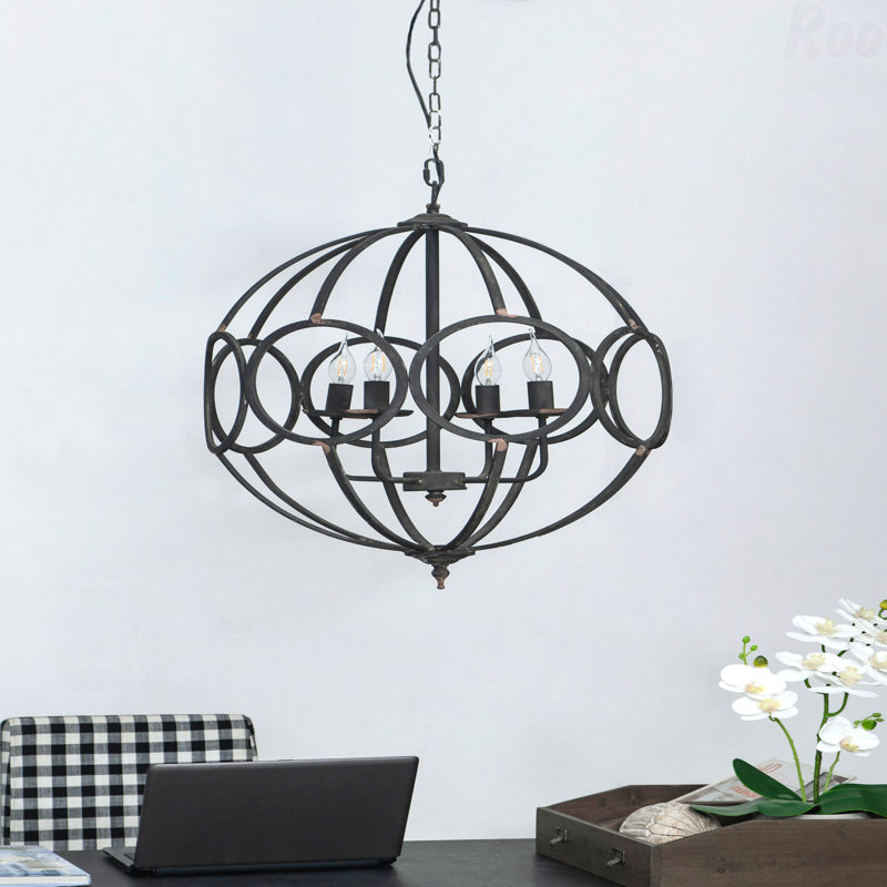 Lustre - luminaire suspendu en métal 4 lumières, chaîne réglable