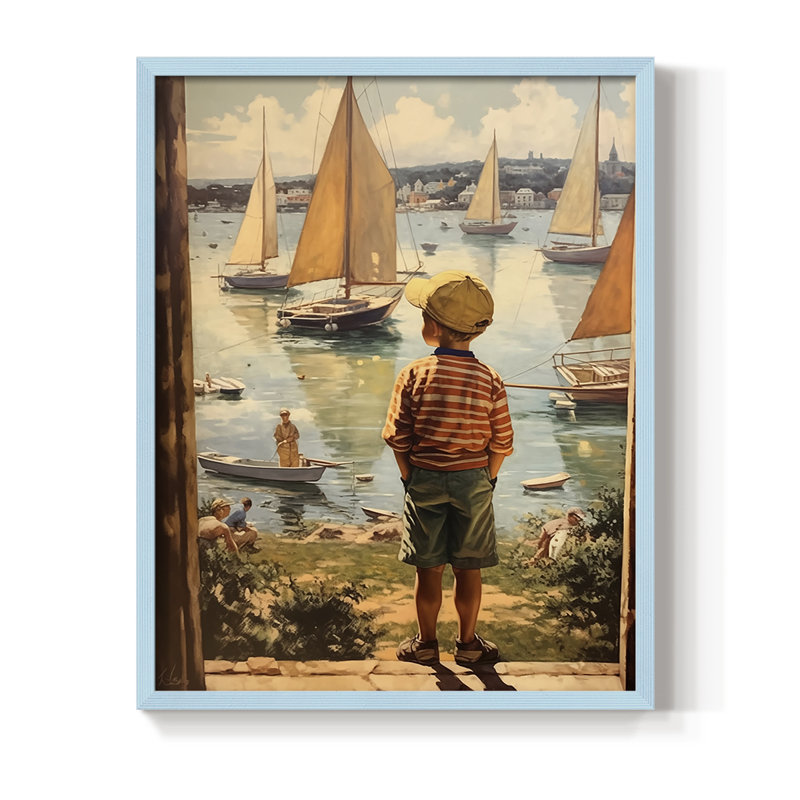 NAUTICAL Series DCIV, reproduction encadrée - bois massif, Bleu, H 15 po x l 12 po