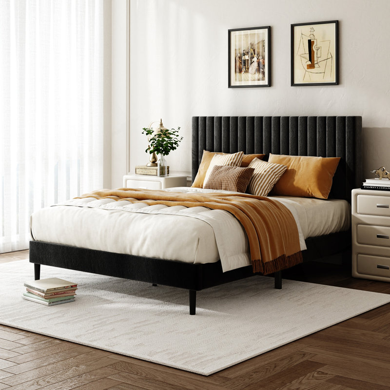 Lit plateforme recouvert de velours avec tête de lit réglable et conception silencieuse
