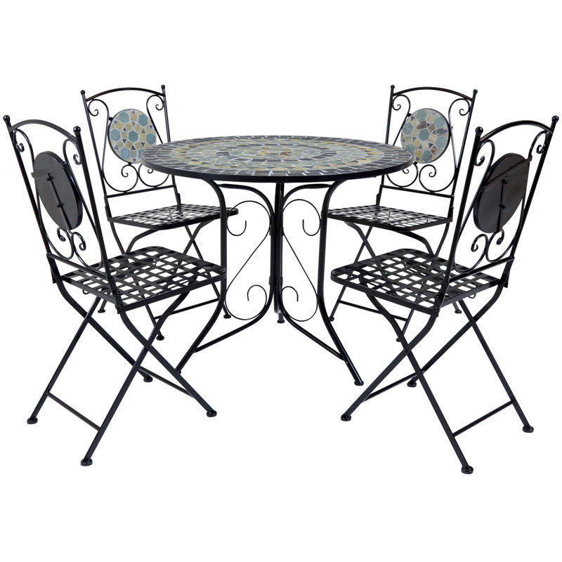 Nathaniel 4 - Person Metal Patio Dining Set with Round Table