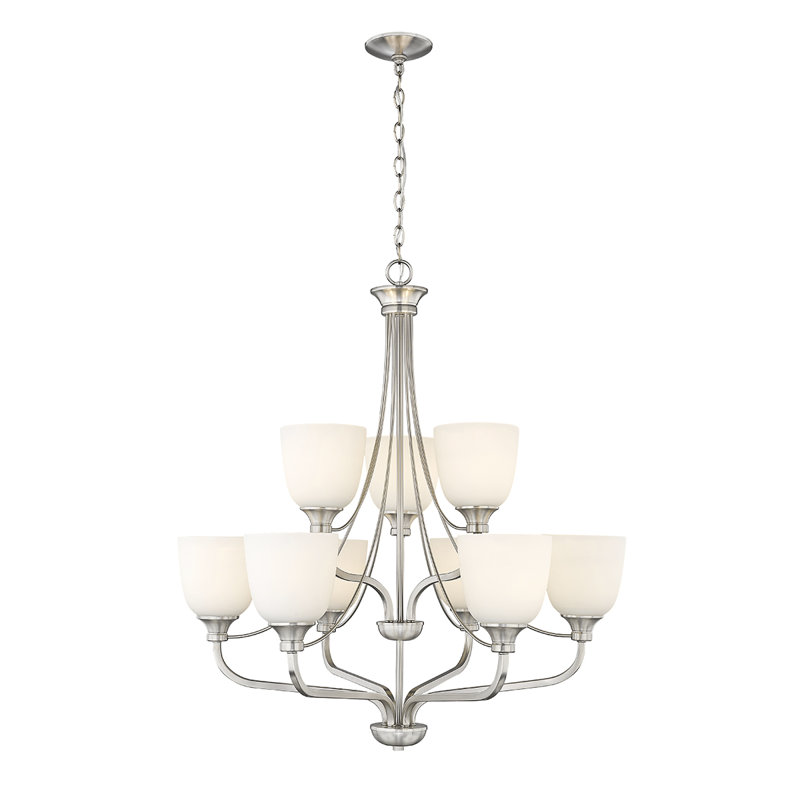 Lustre classique / traditionnel à 9 lumières, Nickel brossé