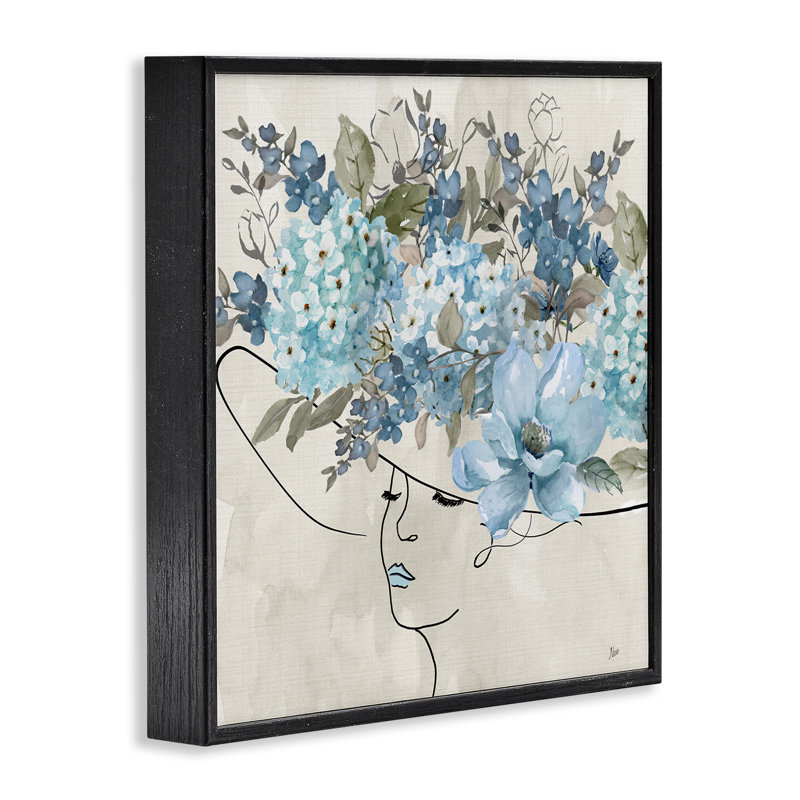 «Blue Floral Hat», estampe numérique de Nan, H 12 po x l 12 po, Giclée encadrée noir minuit