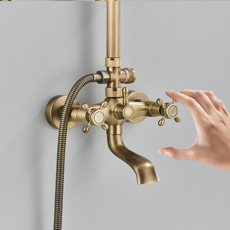 Antique Brass Shower Faucet System Fixture Shower Set With Tub Spout