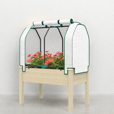 Compact Wooden Planter Box, Steel Frame Rustic Outdoor Garden For Home