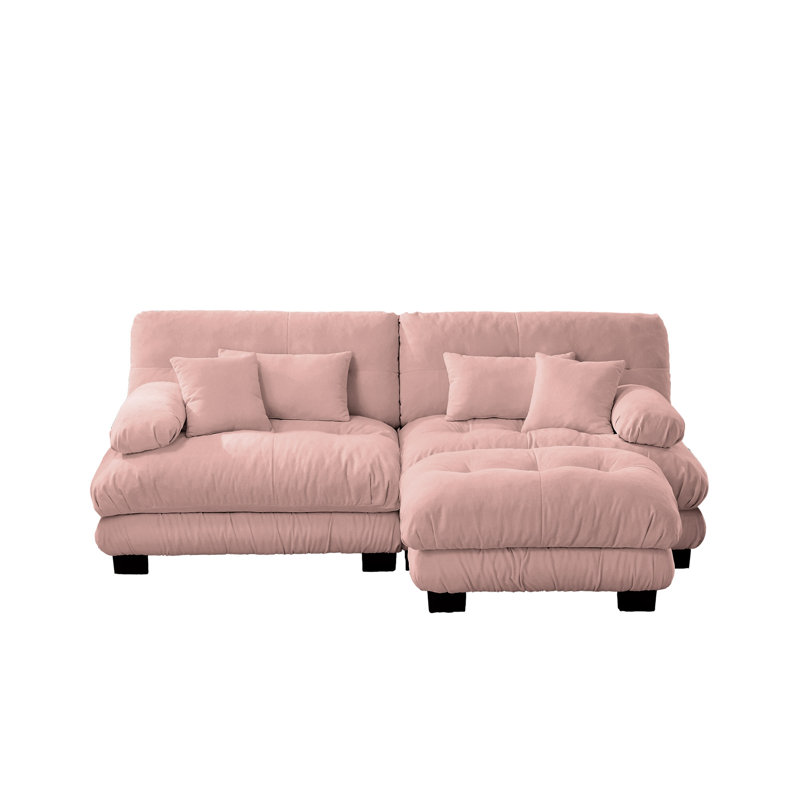 Canapé 2 places avec repose-pieds Chenille, Rose, H 35,4 po x l 94,4 po x P 36 po