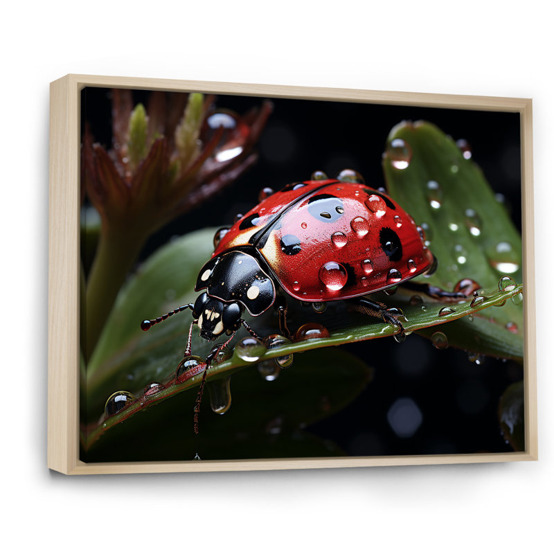 «Rainy Ladybugs Lullaby I», reproduction sur toile, H 24 po x l 32 po x P 1 po, Cadre naturel flottant