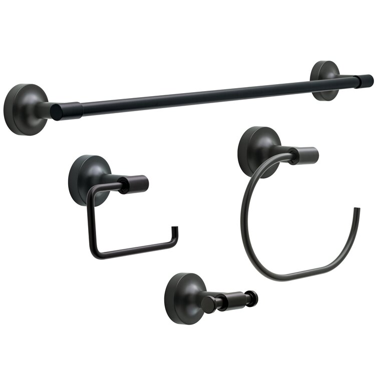 Matte Black Bathroom Accessories Set 4-pcs Towel Bar Wall Mounted Hardware  Set