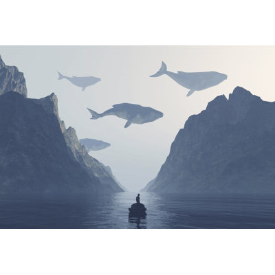 Whales Flying In The Sky by ALLVISIONN - Wrapped Canvas Print