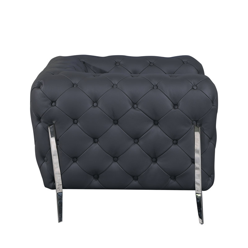 Canapé rembourré 100% cuir italien transitionnel, Cuir gris