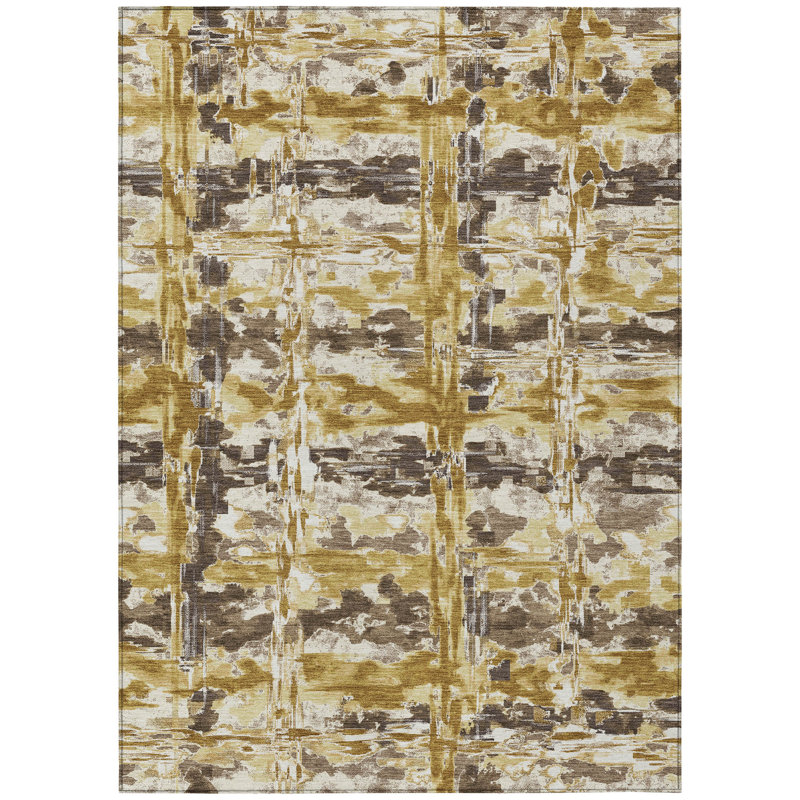 Machine Washable Indoor/Outdoor Chantille ACN2627 Abstract Rug, Turmeric, 9' x 12'