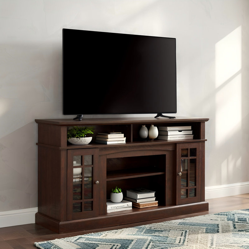 Classic Espresso TV Stand, Glass Doors & Storage For 65" Tvs, Brown