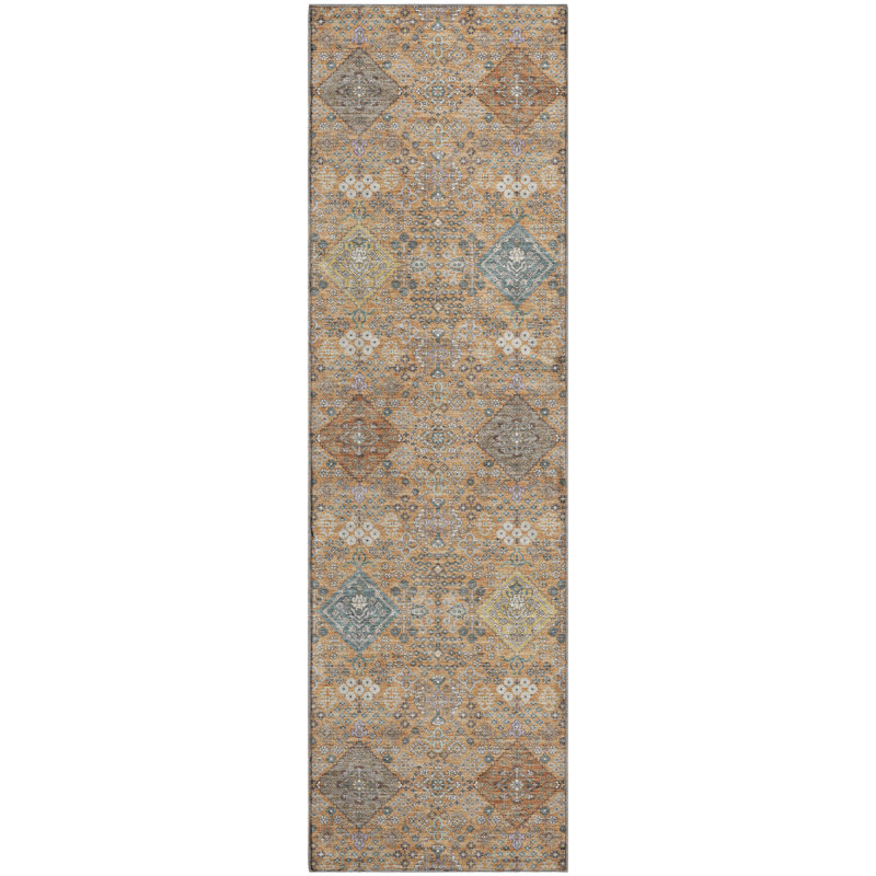 Tapis traditionnel lavable à la machine Premium Premium AMF2440, Cuivre, Tapis de couloir 2 pi 3 po x 7 pi 6 po
