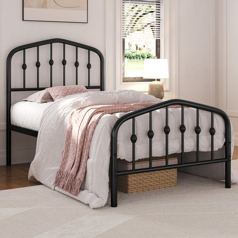Metal Bed with Arched Headboard and Footboard, Black, Single (3')
