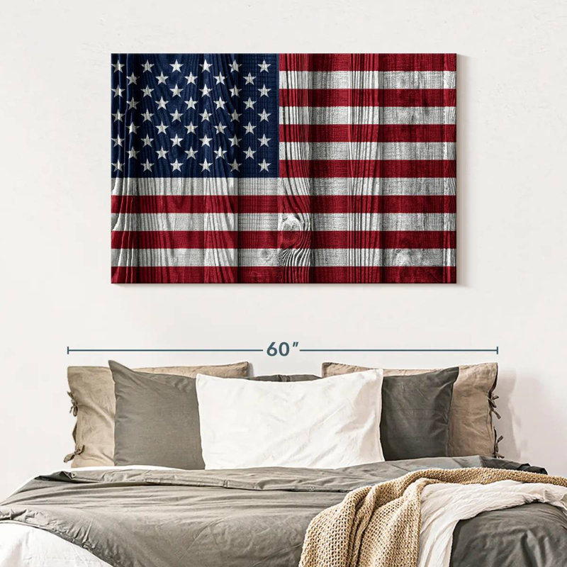 Drapeau américain de Borges sur des lattes de bois, H 32 po x l 48 po