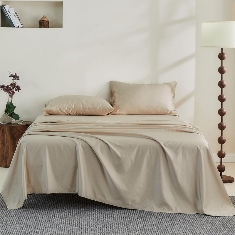 600 Thread Count Cotton Sheet Set, Queen Sheet Set with 2 Pillowcases, Griege