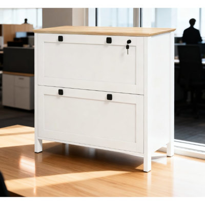Classeur latéral pour la maison et le bureau avec barres réglables pour dossiers format lettre A4 Légal, tiroir supérieur verrouillable à deux clés, panneau de particules revêtu, agencement de couleur chêne blanc, L 31,1 po x l 15,7 po