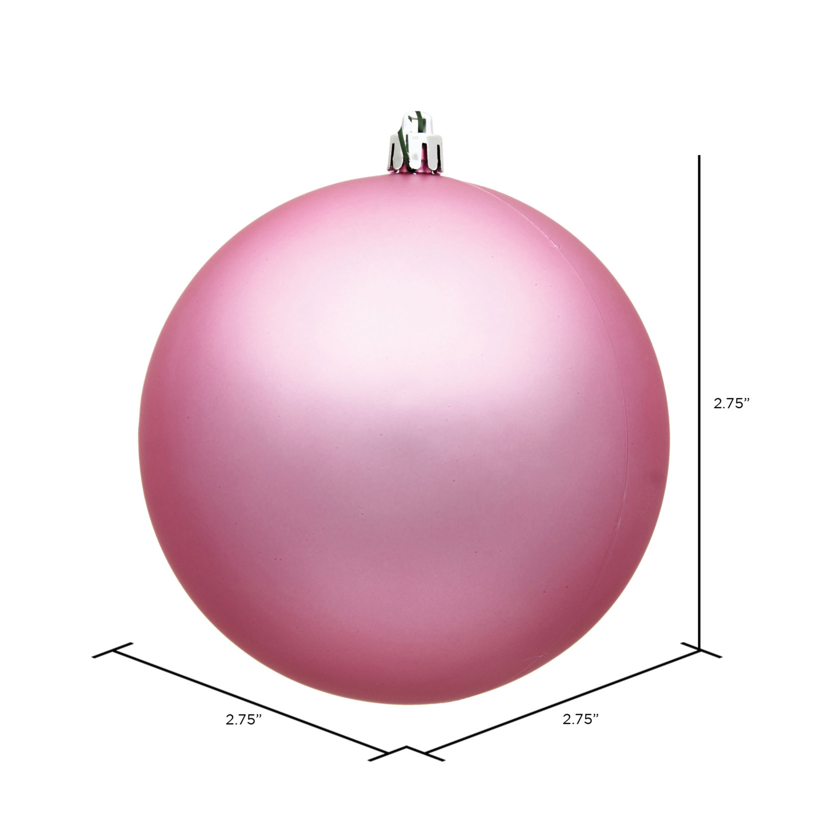 Holiday Décor Ball Ornament, 2.75" H x 2.75" W x 2.75" D, Matte Pink