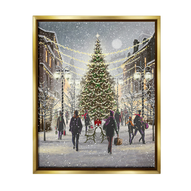 «Town Christmas Tree» par Pip Wilson sur, H 21 po x l 17 po, Cadre flottant métallique doré