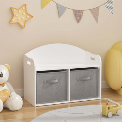 Boîte à jouets / banc pour enfants en bois avec tiroirs en tissu pliables, organisateur d'armoire de rangement pour jouets, blanc