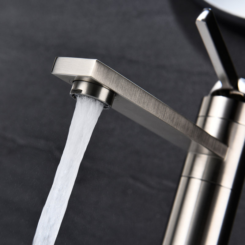 Brushed Nickel Bathroom Vanity Faucet, Single Handle, Stainless Steel, Spot- Surface To Keep Clean, One For Easy Temperature Setting, Rounded Lines Style Steel Sink Nickel, Sanitary, Design Water