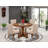 7-Pc Kitchen Table Set consists of a Pedestal Dining Table and 6 Light Tan Linen Fabric Chairs with Button Tufted- Antique Walnut-794752256-782292596