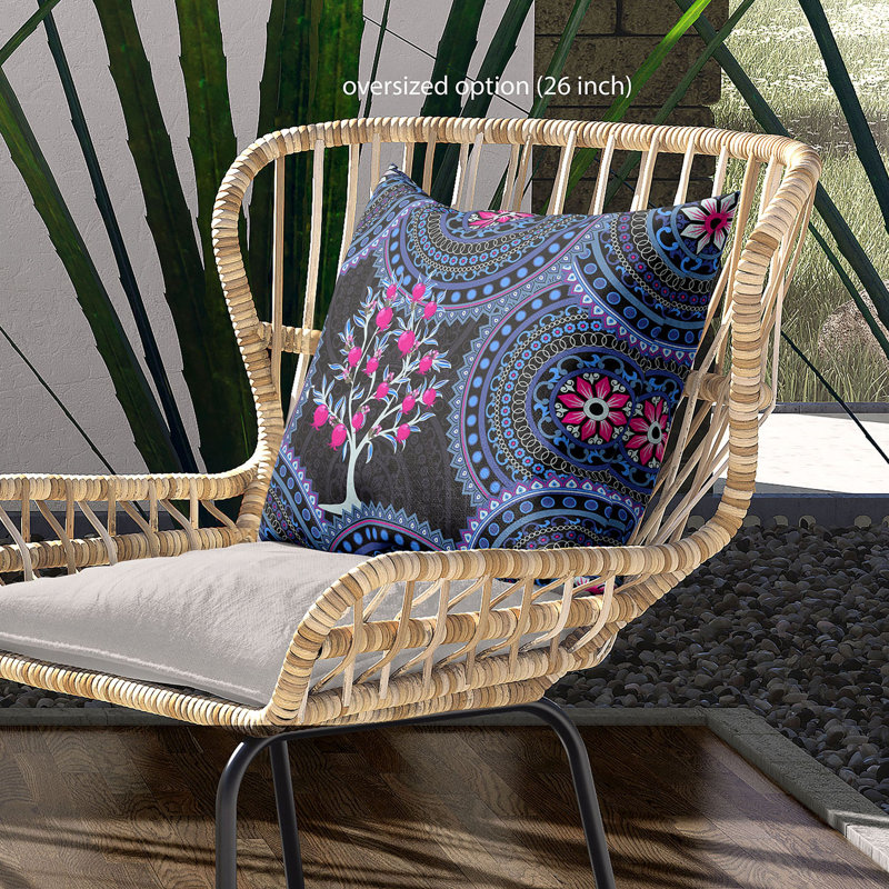 Housse et insert de coussin décoratif en polyester, 18 po x 18 po, Indigo / noir