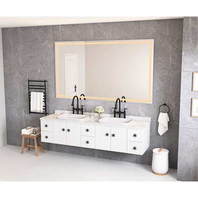 84 X 48 Inch Led Bathroom Mirror, Wall Mounted, Fogging Effect, 3 Colour Lights, Stepless Dimmable, Hd Glass, Aluminium, White 84" 48" Fog Function, Settings, Decoration