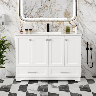 White 48" Bathroom Vanity With Resin Top And Sink