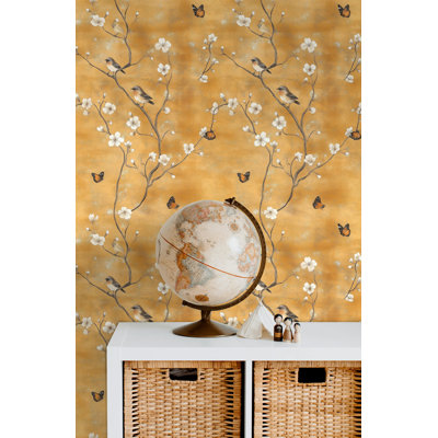 Papier peint rétro avec fleurs et papillons