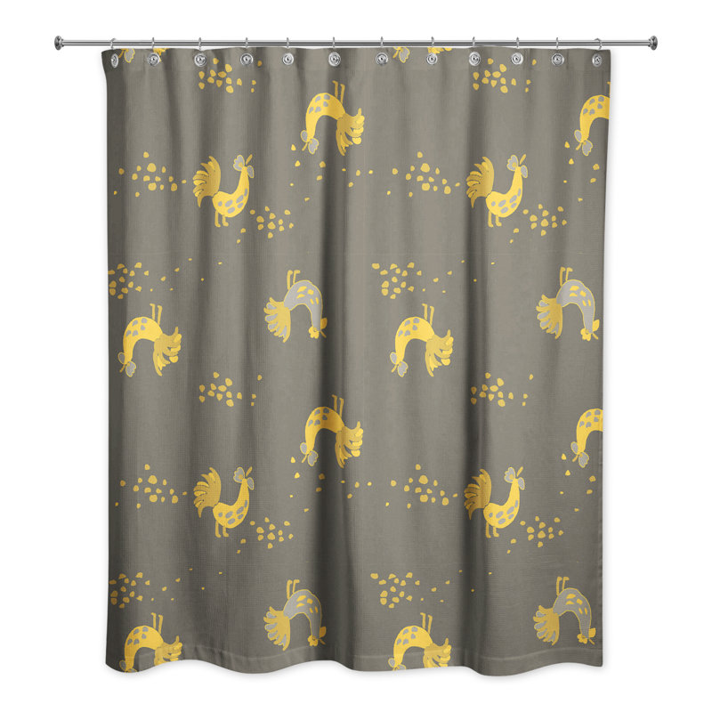 Rideau de douche simple coq Hamil, Brun / jaune