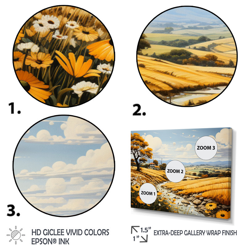Countryside Yellow Fields Patchwork II - Modern Wall Art Prints, Toile tendue, H 30 po x l 40 po x P 1,5 po