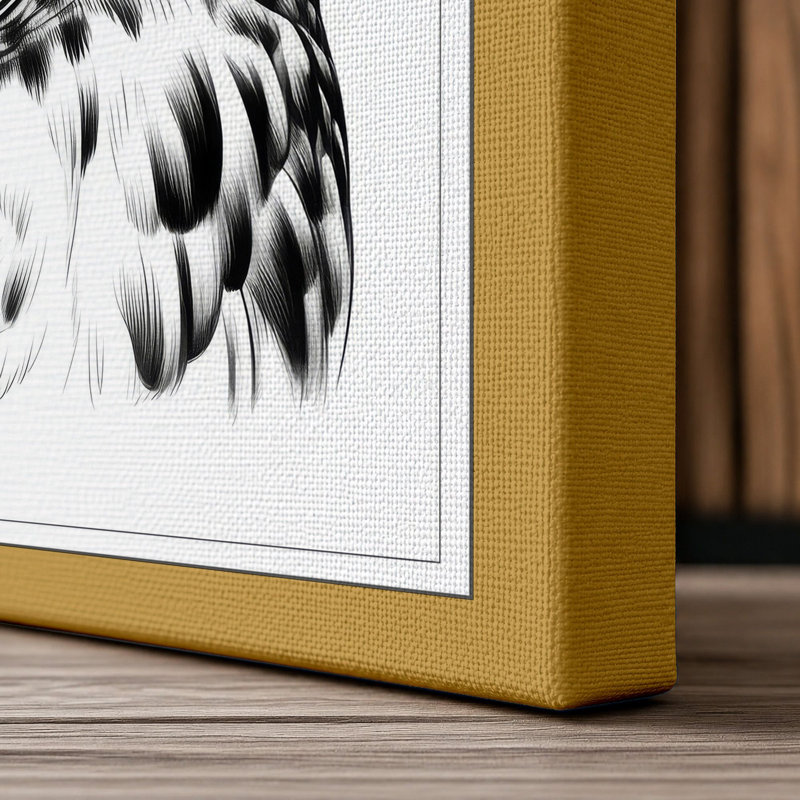 Watchful Owl Japandi - Wrapped Canvas, 36x24 - 91.4 x 61.0 cm, Ochre Border