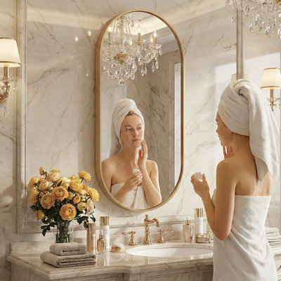 Oval Metal Wall Mirror, Modern Bathroom Mirror, Decorative Vanity Wall Mirror For Bathroom, Entryway & Bedroom