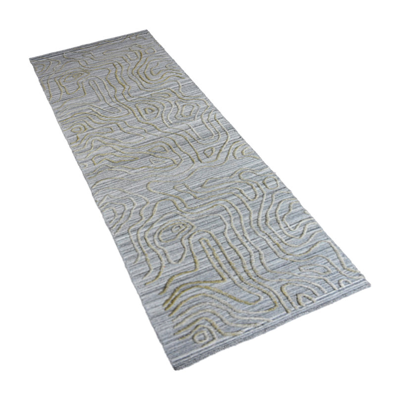 Hand Woven Overtufted Kilim Abstract Polypropylene Silver Runner Indoor Area Rugs, Runner 2'6''x10'