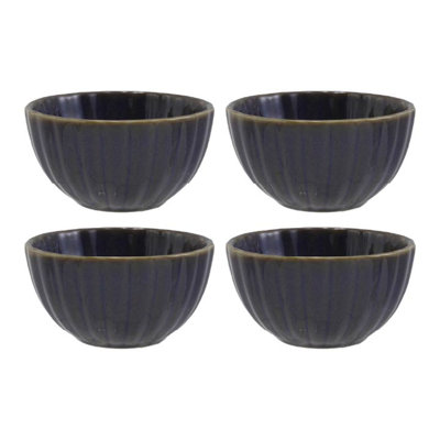 Medium Stoneware Ribbed Bowl With Reactive Glaze