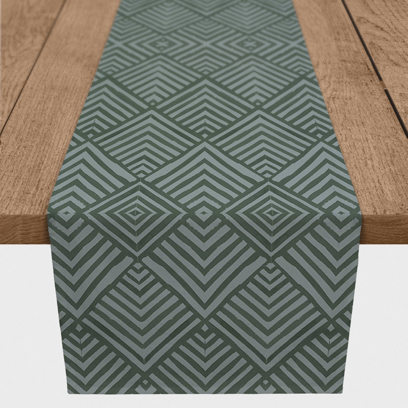 Rectangular Geometric Table Runner, 90" x 16", Emerald