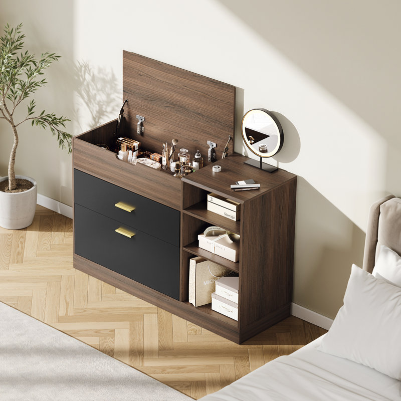 31.1"W 2 Drawers Lateral File Cabinet With Flip‑Top Hidden Storage, Adjustable Open Shelf For Home Office