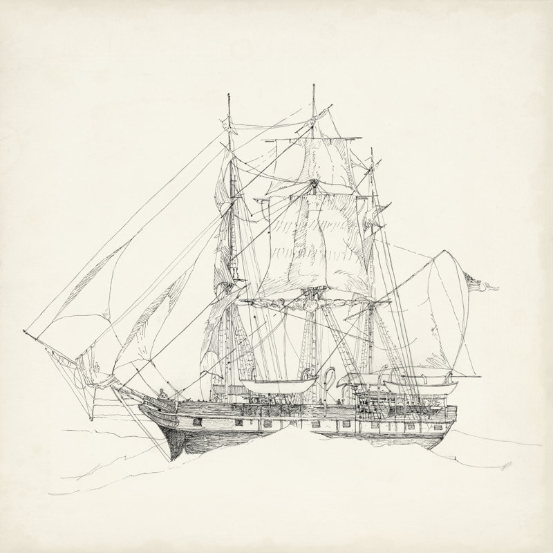 Antique Ship Sketch II by Richard Foust - Wrapped Canvas Print, 76cm H x 76cm W