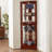 Corner Curio Dispaly Cabinet With Lights, Adjustable Tempered Glass Shelves, Mirrored Back,Cherry
